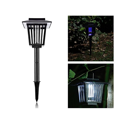 Solar Insect Zapper, Vexverm LED Mosquito Bug killer - Insect Bug Worm Zapper- Hang or Stake in the Ground - Cordless Garden Lamp- Best Stinger for Mosquitoes/ Moths/ Flies - Black