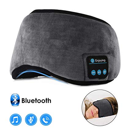 Bluetooth Sleeping Eye Mask Wireless Headphone, WALLFIRE Adjustable Music Bluetooth Sleep Earphones Headsets, Built-in 4.2 Speakers Microphone Handsfree fit for Air Travel and Sleeping (Grey)