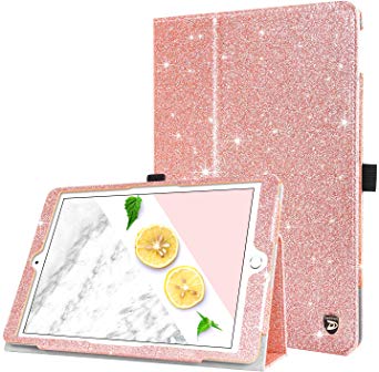 iPad 10.2 Case 2019 iPad 7th Generation Case, DUEDUE Sparkly Glitter Slim PU Leather Folding Stand Holder Full Protective Case for iPad 7th Gen 10.2 Inch 2019 (A2197 A2198 A2200)-Rose Gold