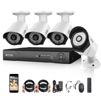 A-ZONE 4 Channel 1080P AHD Home Security Cameras System DVR kit W/ 4x HD 960P 1.3MP waterproof Night vision Indoor/Outdoor CCTV surveillance Camera, Quick Remote Access Setup Free App