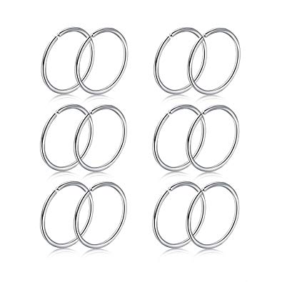 Briana Williams Fake Nose Ring Hoop Septum Lip Helix Cartilage Tragus Earring Clip Hoop Rings- 12pcs 20G 6mm 8mm 10mm 12mm Surgical Steel Faux Body Piercing Jewelry