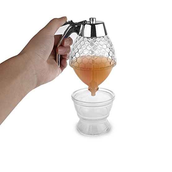 Honey and Syrup Dispenser, ALLOMN 200ML Honey Dispenser Jar Container Acrylic Storage Pot - No Drip, Moderate Flow, 8Oz