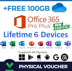 Ms OfficeSuite 365 Pro Plus with 100GB Storage | 6 Devices | Lifetime | for Windows, MacOS, Android, iOS, All Devices, Unlimited Reinstallations - Lifetime 6 Devices