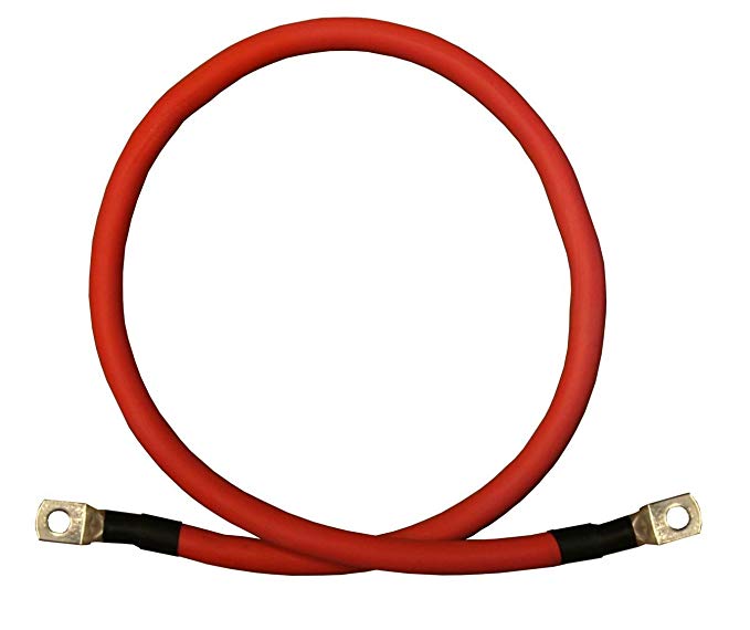 2 AWG 2 Gauge Single Red 3 feet w/ 5/16" Lugs Pure Copper PowerFlex Battery Inverter Cables for Solar, RV, Auto, Marine Car, Boat