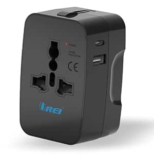 OREI Universal Travel Adapter with Type C - 3 in 1 International Travel Adapter - Universal charger with 1 USB-A, 1 USB-C (2.4A each) and Universal output socket – CE & FCC certified - 3 Year Warranty