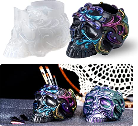 LET'S RESIN Skull Resin Molds, Storage Jar Silicone Molds for Resin, Makeup Brush Holder Epoxy Molds for Home Decor, Resin Casting Art Crafts, Jewelry Candy Container, Candle Holder