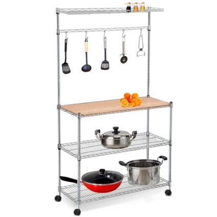 Yaheetech Steel Bakers Rack with Cutting Board and Storage Kitchen Work Station