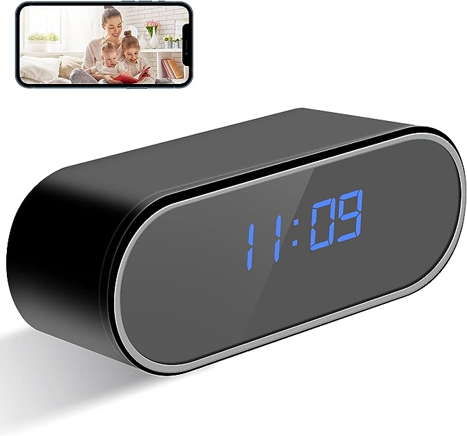 Hidden Camera Clock HD 1080p WiFi Clock Spy Cameras Wireless Nanny Cam Video Recorder Real-Time with Motion Detection Alarm/Loop Recording for Home Security Surveillance.