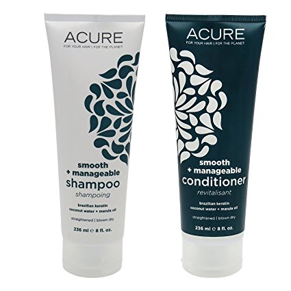 Acure Organics Coconut Straightening Brazilian Keratin Coconut Water   Marula Oil Natural Shampoo, 8 fl. oz. (Pack of 2)