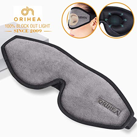 OriHea Eye Mask for Sleeping - 3D Comfort Soft Sleep Mask Men Women - Block Out Light 100% Eye Shade Cover - Adjustable Premuim Silk Foam Blindfold - Travel/Naps/Yoga/Plane/Night