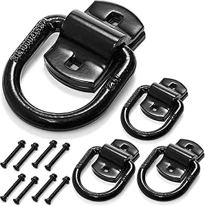 Bekith 4 Pack 1/2" Heavy Duty Bolt-On Forged D Ring, Ultra Durable 12000Lbs Break Strength Tie Down Anchors Surface Mount Hooks for Trailer, Truck Bed, and Cargo Tie Downs, Black