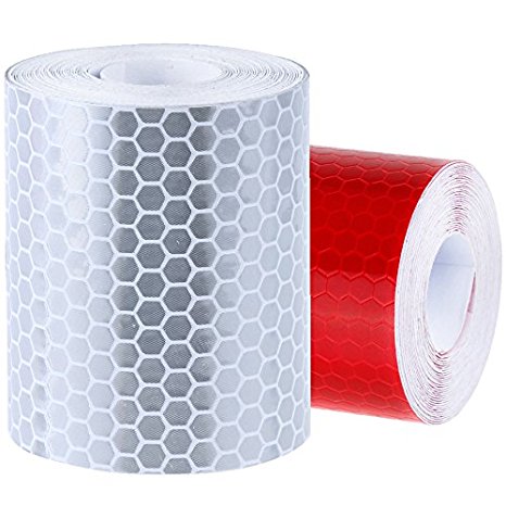 Rovtop 2 Pack 50mm × 3 meter Adhesive Tape Warning Tape Reflector Tape Security Marking Tape Silver White and Red