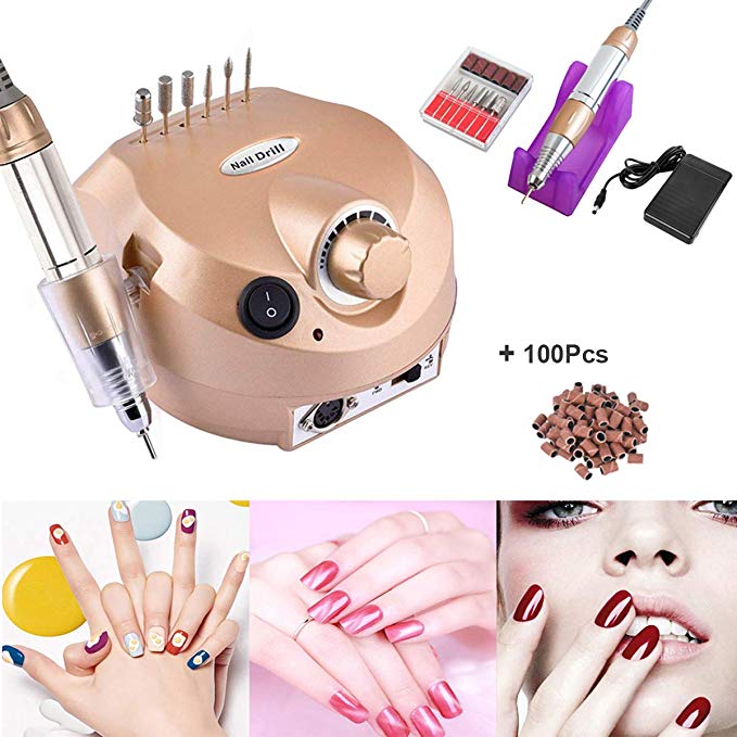 Nail Drill Electric Nail File Drill Machine Upgraded Manicure Pedicure Kit 30000RPM for Acrylic Nails,Gel Nail,Nail Art Polisher with 100pcs Sanding Bands,Low Heat Low Noise Low Vibration