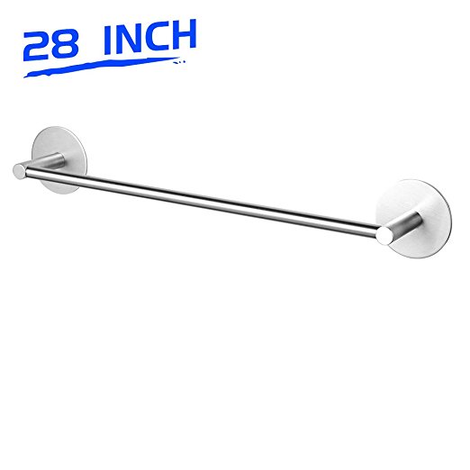 LuckIn 28-Inch Towel Bar Stainless Steel Towels Rod Holder Self Adhesive Bathroom Towel Rack for Kitchen and Washroom