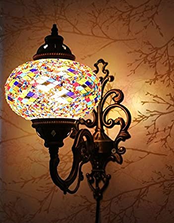 Demmex Turkish Moroccan Mosaic Tiffany Glass and Metal Wall Light Sconce (Turkish Rug)
