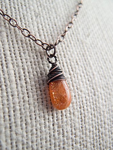Sunstone Necklace, Wire Wrapped Jewelry, Copper, Sundance Style Jewelry