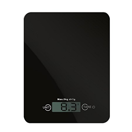 Kitchen Scale,TechRise Professional Digital Food Scale Kitchen Scale Portable Scale With Tempered Glass Platform and Large LCD Display Up to 5KG(11LB)-Black