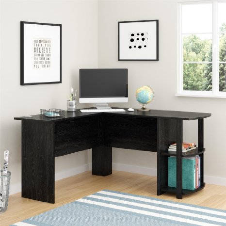 Altra Dakota L-Shaped Desk with Bookshelves, Black Ebony Ash