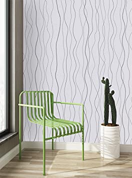 197"x17.7" White Peel and Stick Wallpaper Silver Modern Embossed Stripe Contact Paper Self Adhesive Removable Wallpaper Thicken Perfectly Covers The Surface Not See Through Wall Covering Film
