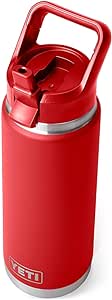 YETI Rambler 26 oz Bottle, Vacuum Insulated, Stainless Steel with Color Matching Straw Cap, Rescue Red