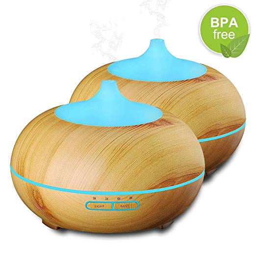 Aromatherapy Diffuser Aroma Essential Oil Diffuser Gift Edition 300ml Air Fragrance Ultrasonic Cool Mist Humidifier 7-Color LED Lights & 4 Timer Settings, Waterless Auto Off (Brown 2 Pack)