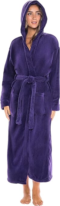 Alexander Del Rossa Women's Soft Plush Fleece Hooded Bathrobe, Full Length Long Warm Lounge Robe with Hood