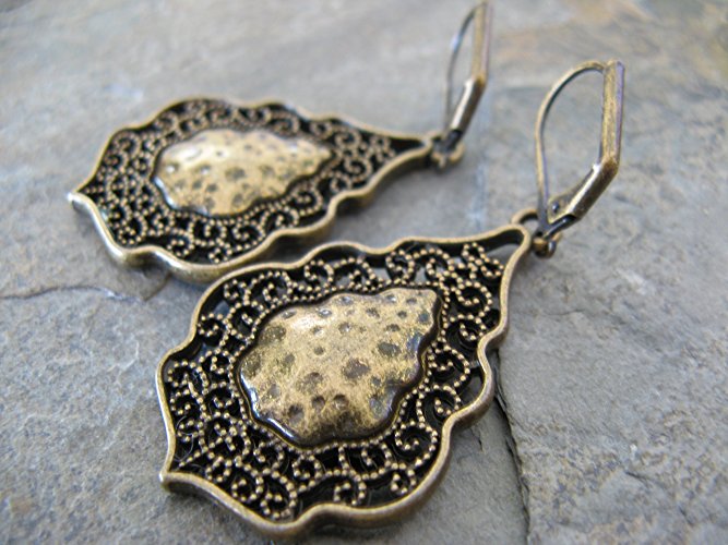 Bronze Mixed Metals Filigree Danging Earrings Artisan Jewelry