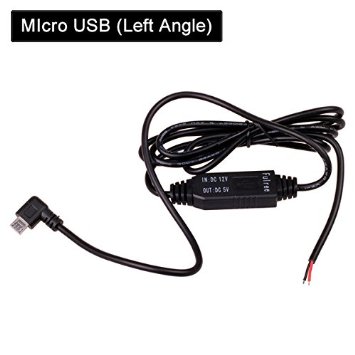 HitCar DC 12V to 5V Power Inverter Mini / Micro USB DC 3.5 Hard Wired Converter Kit Car Charger Cable for GPS Tablet Phone PDA DVR Recorder (Micro USB Left Angle)