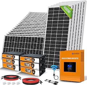 ECO-WORTHY 4680Watt 18.7KWH 48V Off Grid Solar System Complete Kit Pro for Home Shed with 15KWH Lifepo4 Battery（6pcs 48V 50AH Lifepo4）,Solar Panels for Homes with Solar Mount MPPT Hybrid Inverter