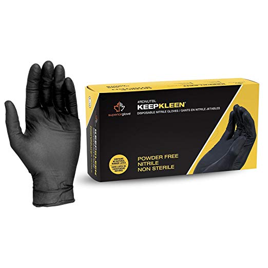 KeepKleen Nitrile Disposable Gloves, Ultra Thin Black, Powder Free, 3.5 mil, 200ct - Size Small