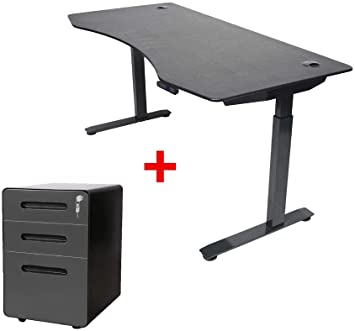 ApexDesk Elite Series 60" Electric Height Adjustable Standing Desk with Black File Cabinet (Bundle - Black 60" Desk and File Cabinet)