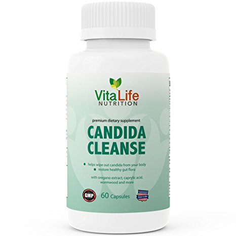 Candida Cleanse & Detox - Effective Formula for Yeast Infection, GI Disorders - With Oregano Extract, Caprylic Acid, Probiotic, Enzymes, Black Walnut & More