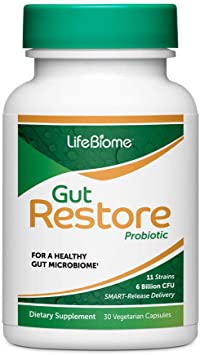 Dr. Drew Sinatra’s LifeBiome Gut Restore, Everyday Microbiome Probiotic with Fermented Botanicals, 11 Multi Strains, 30 Once-Daily Capsules, Vegetarian, Soy-, Dairy-, and Gluten Free
