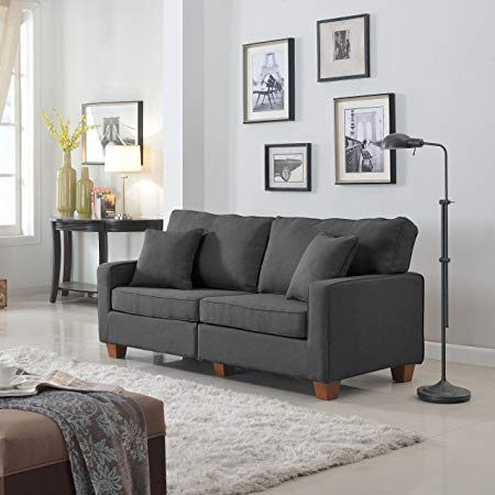 Classic 73-inch Love Seat Living Room Linen Fabric Sofa (Dark Grey)