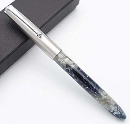 JINHAO 51A Celluloid Acrylic Fountain Pen Steel Cap Brand New (Gray Marble, Extra Fine Nib 0.38mm)