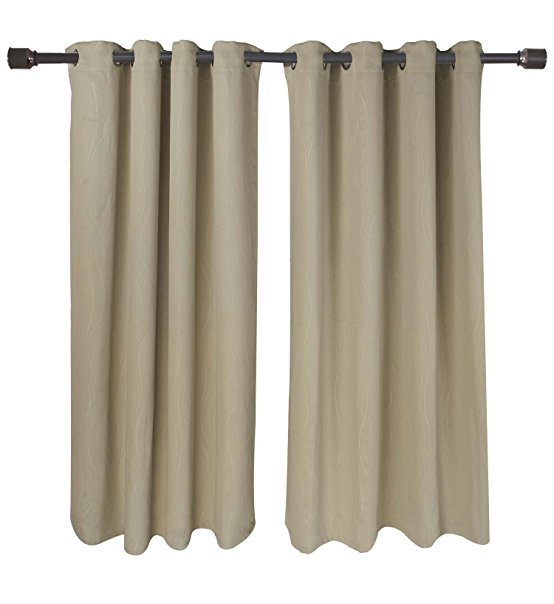 FY-Living Microfiber Wave Pattern Woven Blackout Curtains with Grommets, Two Panels, 52" x 63", Beige