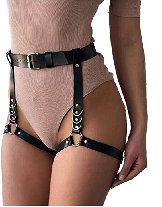 Women Leather Harness Adjustable Punk Caged Waist Belts Leg Garters Harness