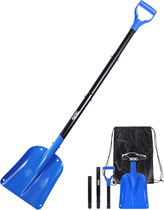 SEG Direct 47" Snow Shovel Collapsible, Emergency Shovel for Car Snowmobile, Compact Aluminum Shovel Spade for Winter, Lightweight Portable Scoop for Driveway Camping Garden with Carrying Bag, Blue