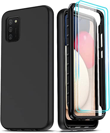 LeYi for Samsung Galaxy A02S Case, Samsung A02S Case with [2 x Tempered Glass Screen Protector], Full-Body Shockproof Soft Liquid Silicone Hybrid Protective Phone Cover Case for Galaxy A02S, Black