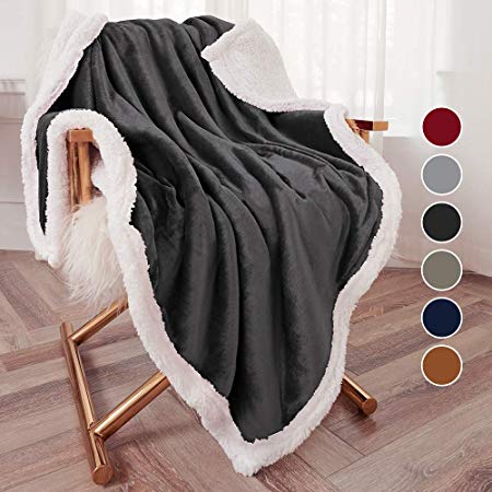 Bonzy Home Sherpa Throw Blanket, Flannel Throw Blanket Cozy Warm Sherpa Super Soft Fuzzy Fleece Blanket Lightweight and Washable 50＂x 60＂ Throw Size(Dark Gray)