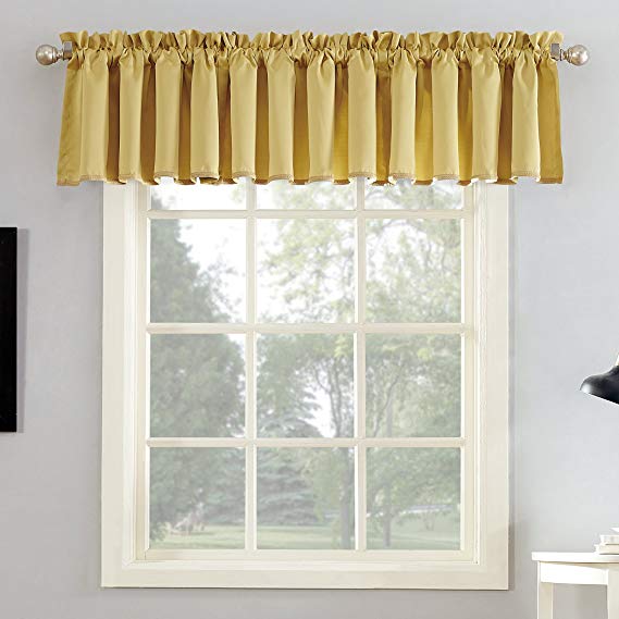 Sun Zero Barrow Energy Efficient Rod Pocket Curtain Valance, 54" x 18", Flax Yellow