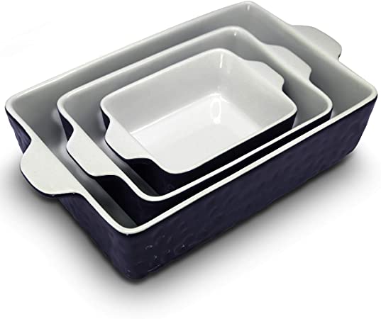 NutriChef 3Pcs. Nonstick Bakeware PFOA PFOS PTFE Tray Set w/Odor-Free Ceramic, 446°F Oven Microwave/Dishwasher Safe Rectangular Baking Pan, Royal Blue