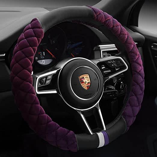 Cxtiy Universal Car Steering Wheel Cover Fluffy Winter Plush Steering Wheel Cover (A-Purple)