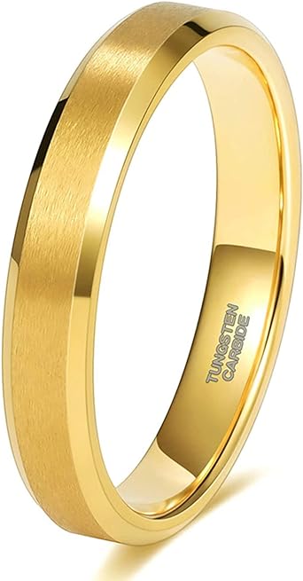 SHINYSO 24K Gold Tungsten Carbide Rings 4mm 6mm 8mm Beveled Edges Wedding Band Matte Finish for Men Women Size 5-13