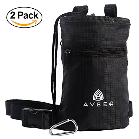 Premium Quality Climbing Chalk Bag with Two Zippered Pockets for Rock Climbing, Weightlifting, Bouldering & Gymnastics with Adjustable Belt & Carabiner