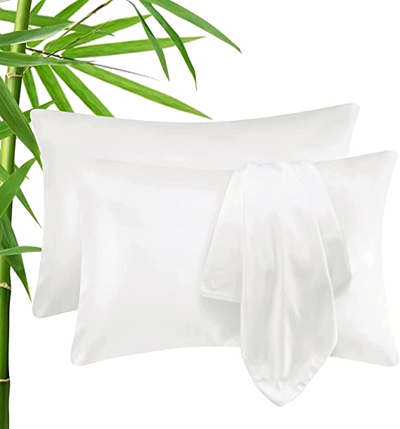 CozyLux Cooling Pillowcases Bamboo-Rayon Pillow Cases Set of 2 Standard Size Oeko-Tex Pillow Case Soft Silky Pillow Covers Moisture Wicking Envelope Closure White 20"x26"