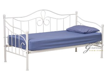 Lisbon White Metal Day Bed with Trundle Victorian Style 3FT Single Guest Bed Frame (Without Trundle)