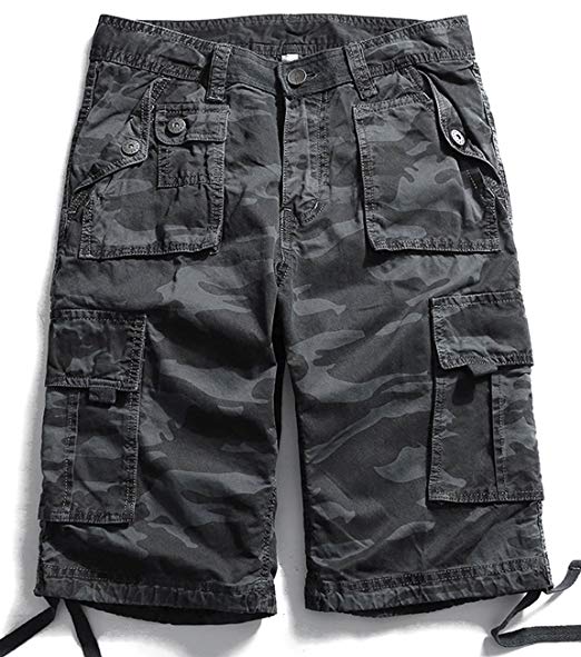 HOW'ON Men's Cotton Loose Fit Multi Pocket Camouflage Cargo Shorts