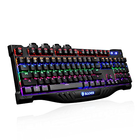 SADES K20 PC Mac USB Wired Mechanical Gaming Keyboard 11 Back-Light Effects Metal Panel with Blue Switches(Black)