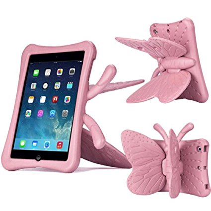 iPad Mini Case, iPad mini 1/2/3 Case ,FUA® 3D Cute Butterfly Heavy Duty Shock EVA Foam Stand Cover For iPad Mini 1/2/3 Kids' Gift (Pink)